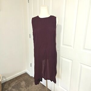 Sen Silk Tunic Top Womens Medium Burgundy Open Back Sleeveless High Low Hem